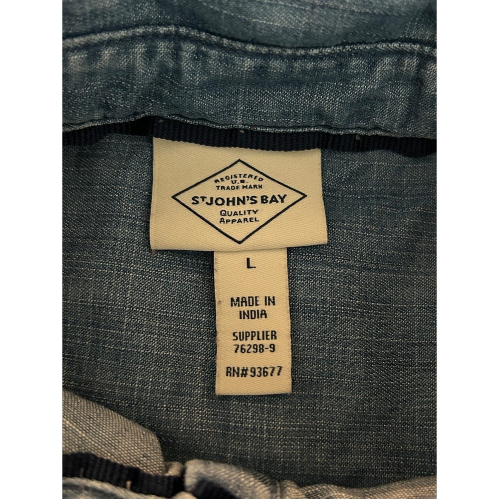 St Johns Bay Blue Lyocell Chambray Short Sleeve Button Down Shirt Large (1443) - Picture 4 of 9